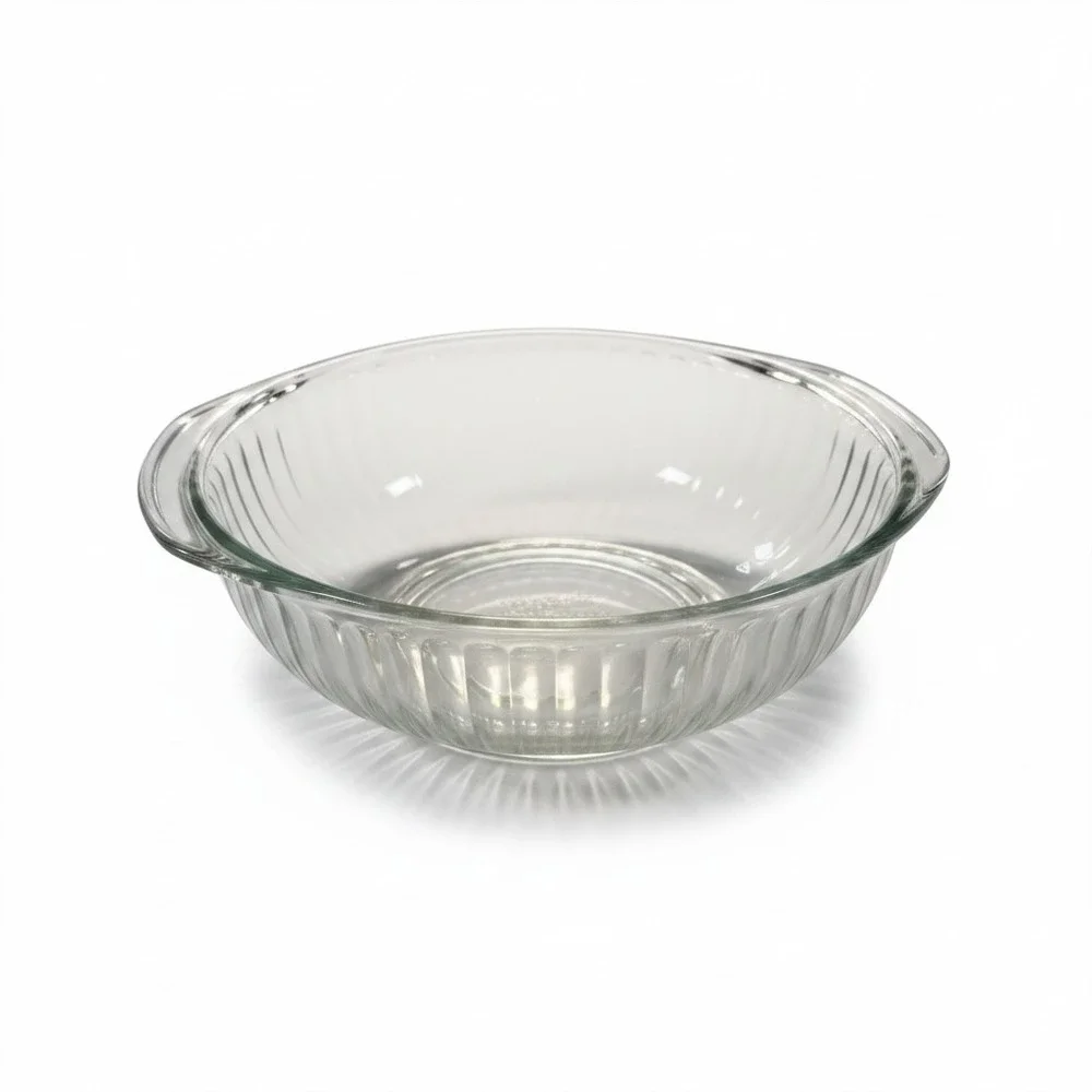 Vintage Pyrex Sculptured Clear Ribbed Casserole Serving 2qt Bowl 024-S 1970s